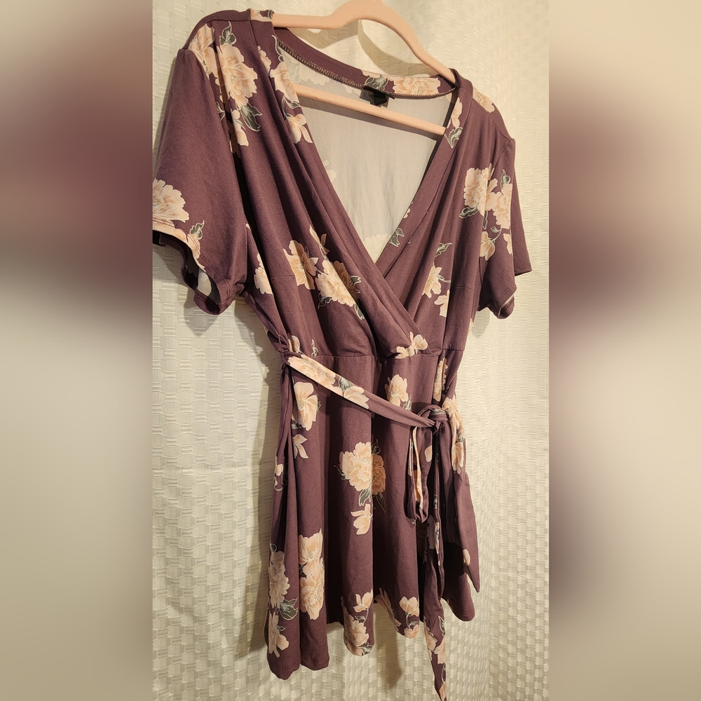 Purple Floral Wrap Top Super Soft Stretchy Women's Blouse - Picture 2 of 6